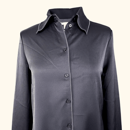 H&amp;M Black Satin Long Sleeve Shirt - Size XS H&amp;M