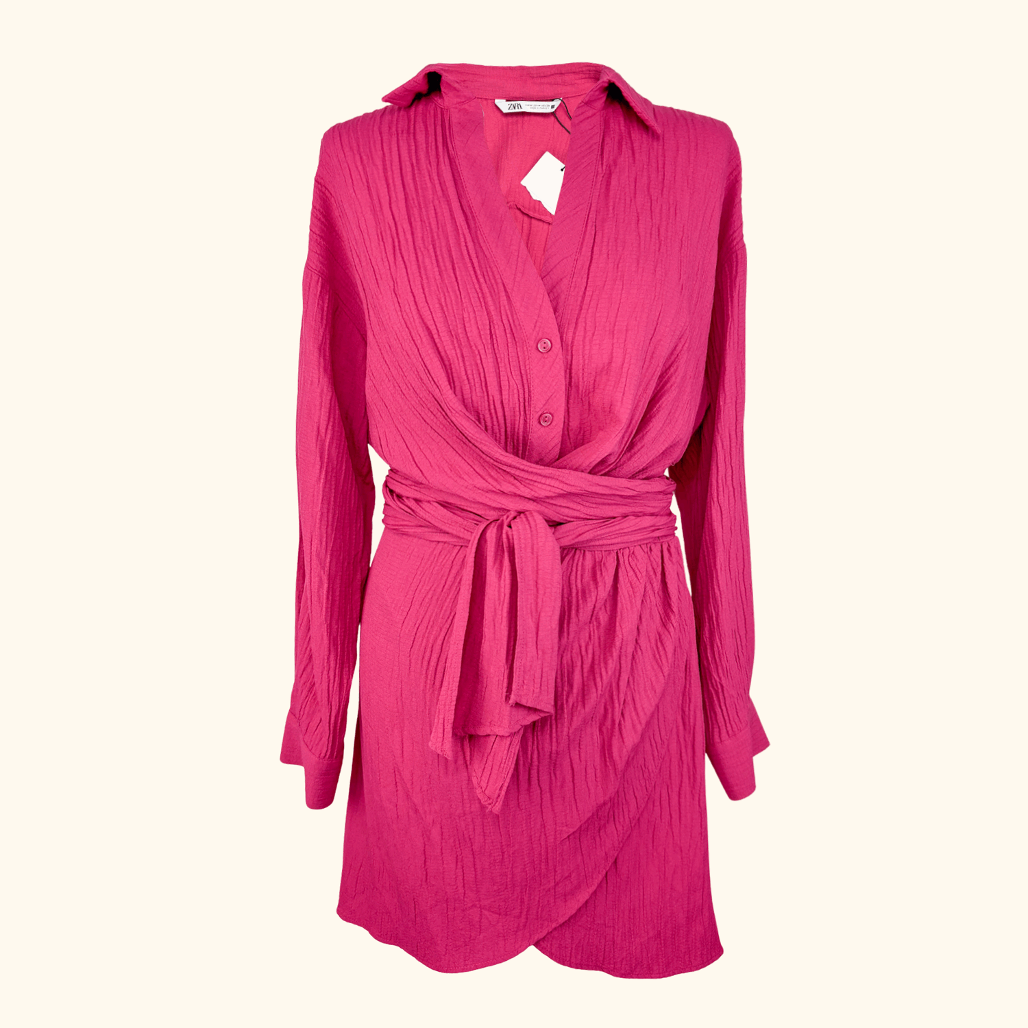 Zara Fuschia Pink Mini Wrap Dress Size Medium Zara