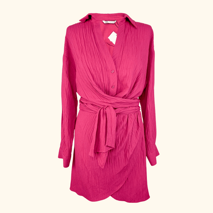 Zara Fuschia Pink Mini Wrap Dress Size Medium Zara