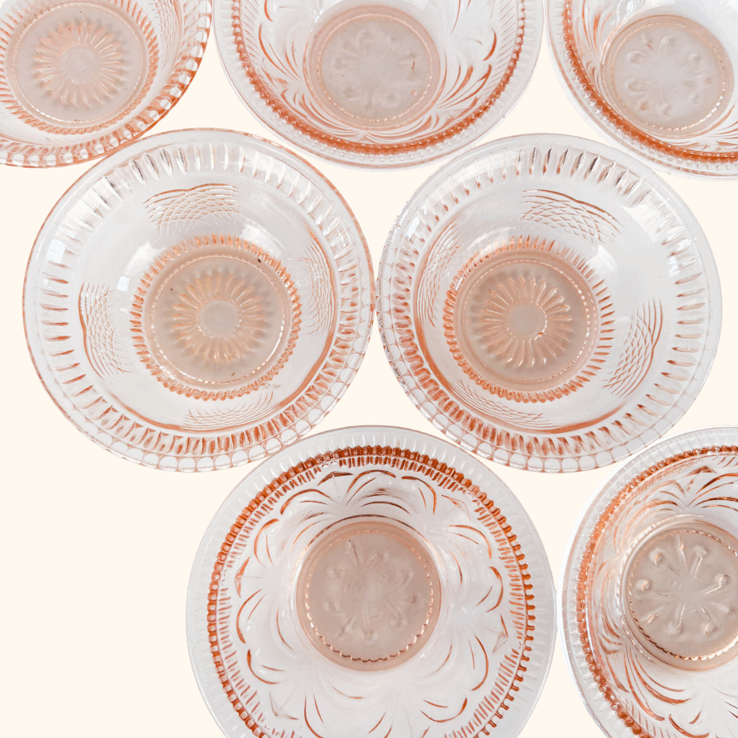 Vintage 1950s Pink Pressed Glass Bowls Set of 7 Sunshine Thrift