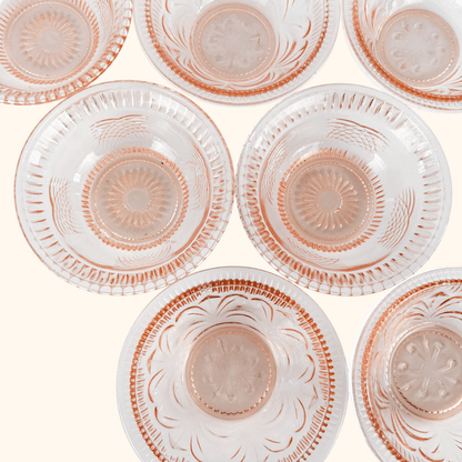 Vintage 1950s Pink Pressed Glass Bowls Set of 7 Sunshine Thrift