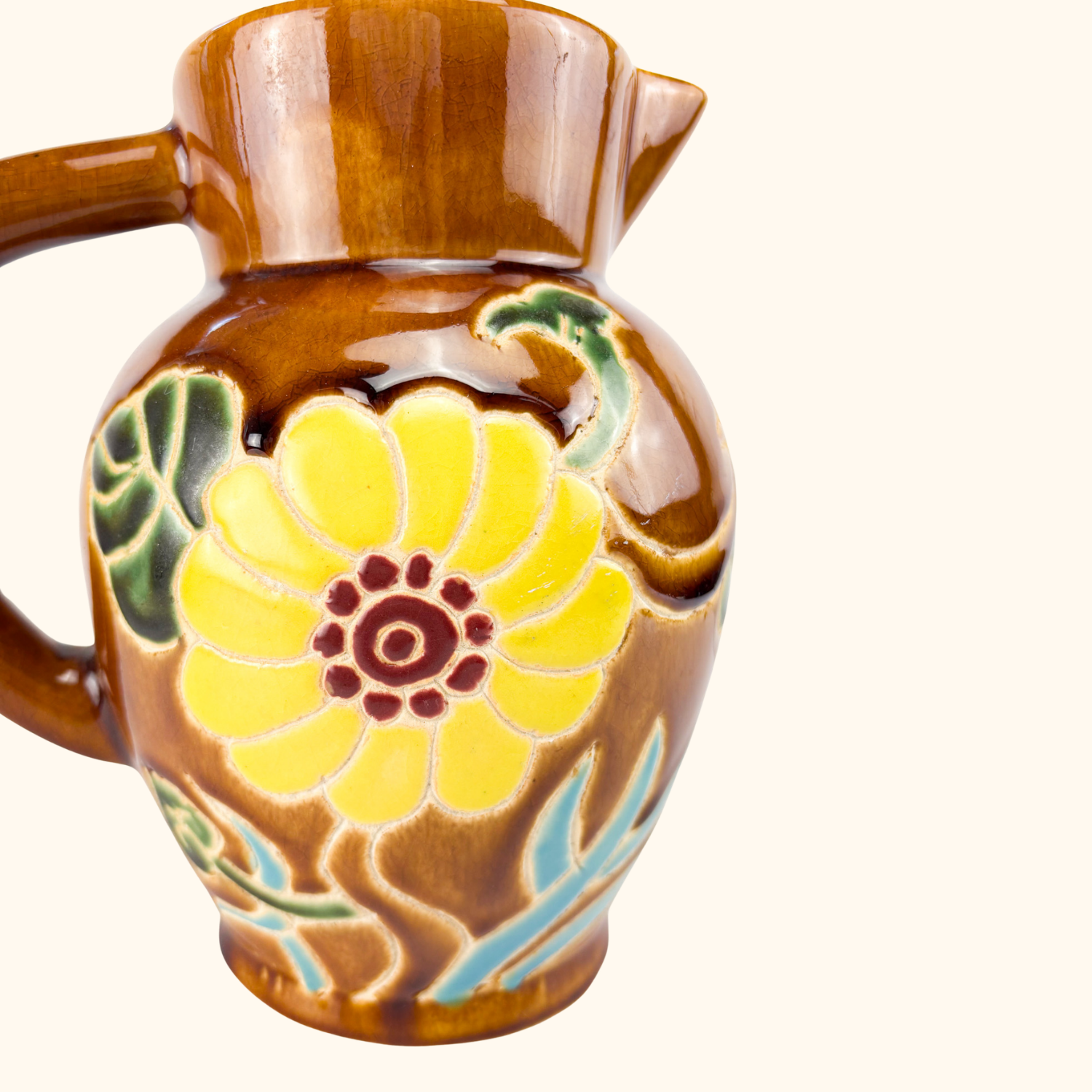 Brown Daisy Flower Jug 1930s Style Sunshine Thrift