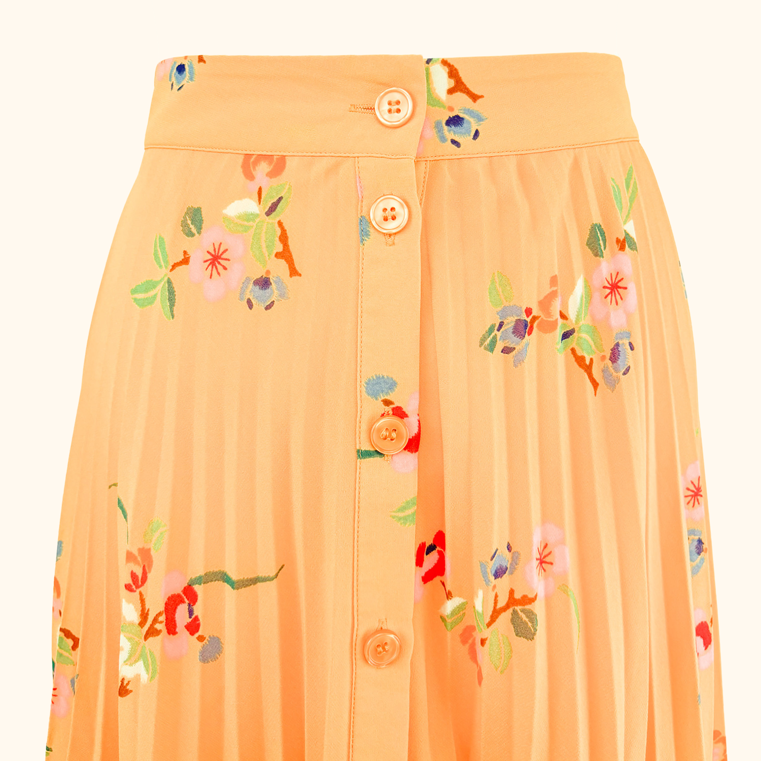 &amp; Other Stories Peach Floral Pleated Midi Skirt - Size 10 &amp; Other Stories
