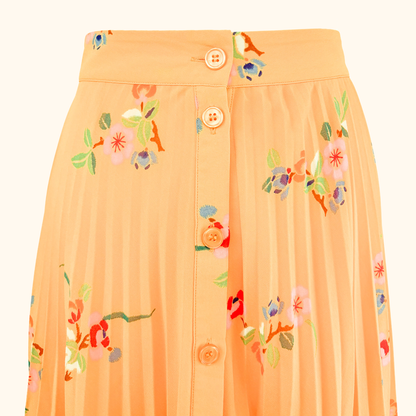 &amp; Other Stories Peach Floral Pleated Midi Skirt - Size 10 &amp; Other Stories
