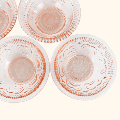 Vintage 1950s Pink Pressed Glass Bowls Set of 7 Sunshine Thrift