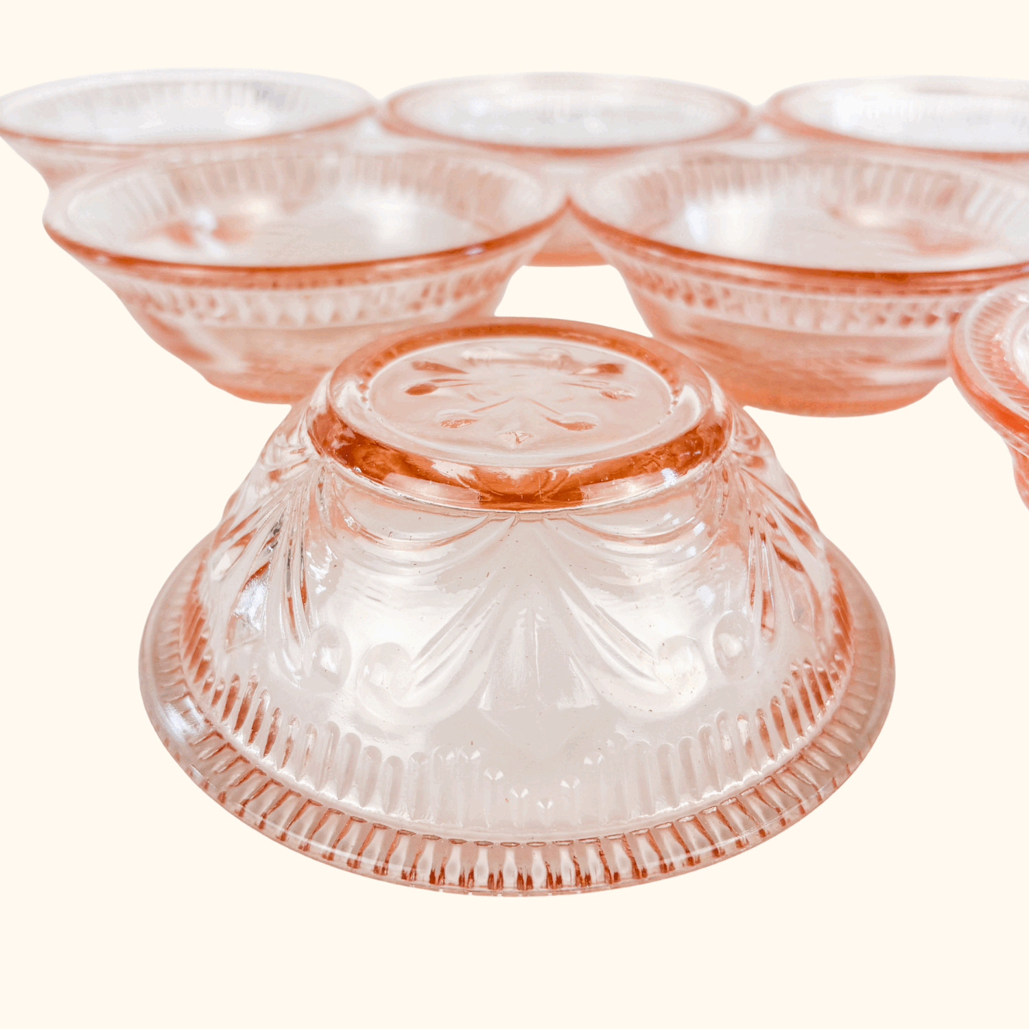 Vintage 1950s Pink Pressed Glass Bowls Set of 7 Sunshine Thrift