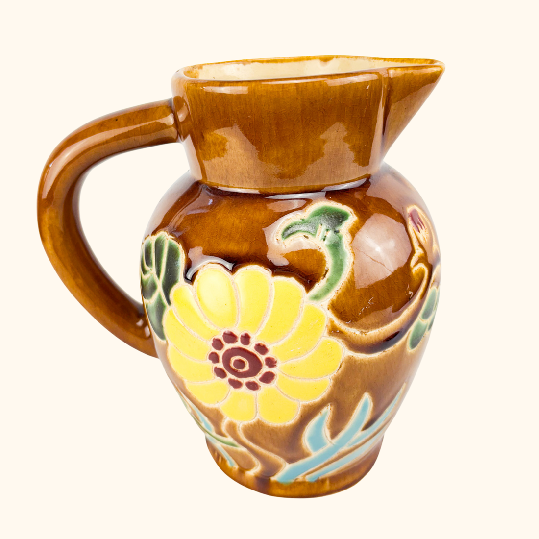 Brown Daisy Flower Jug 1930s Style Sunshine Thrift