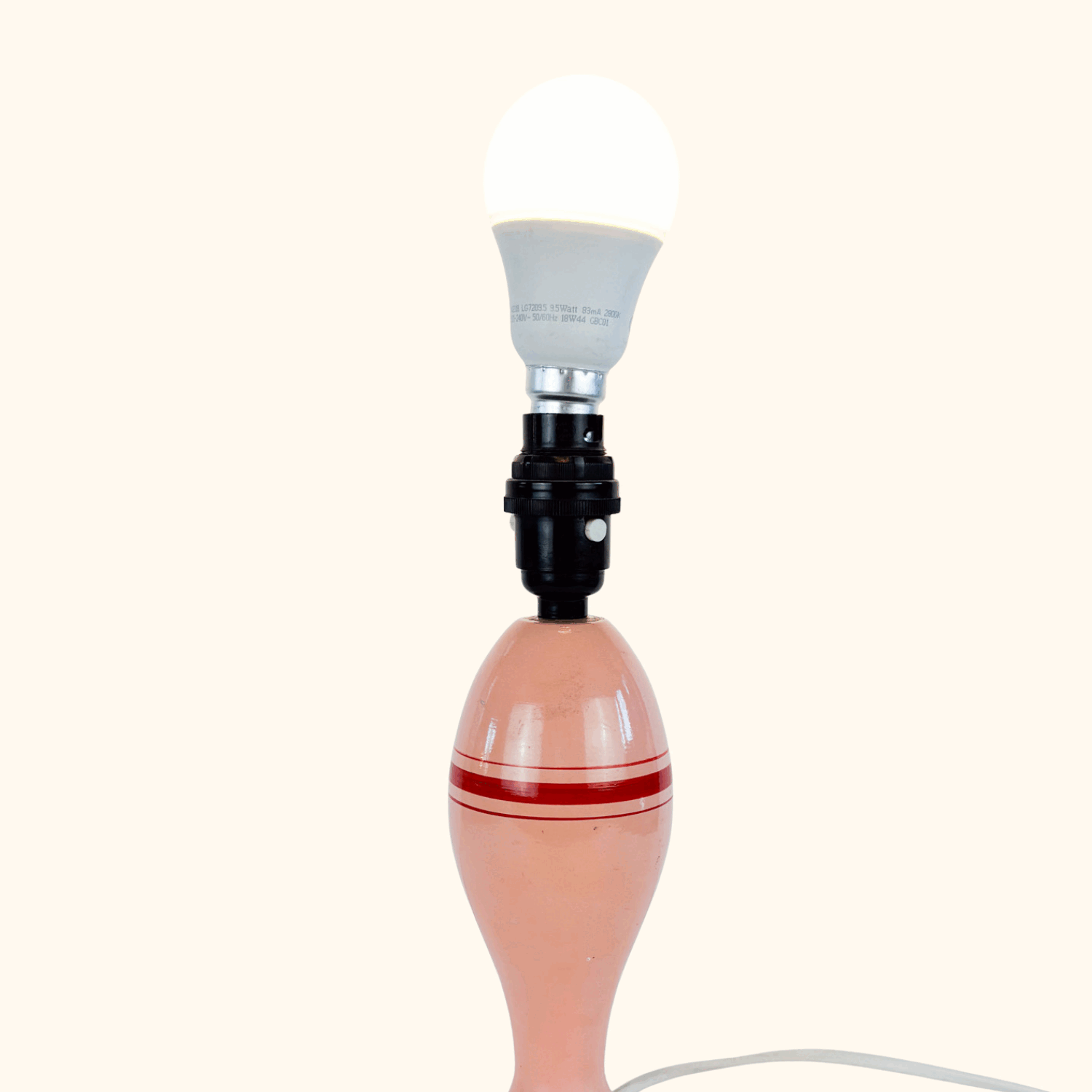 Pink Red Stripe Wood Skittle Lamp Base Sunshine Thrift