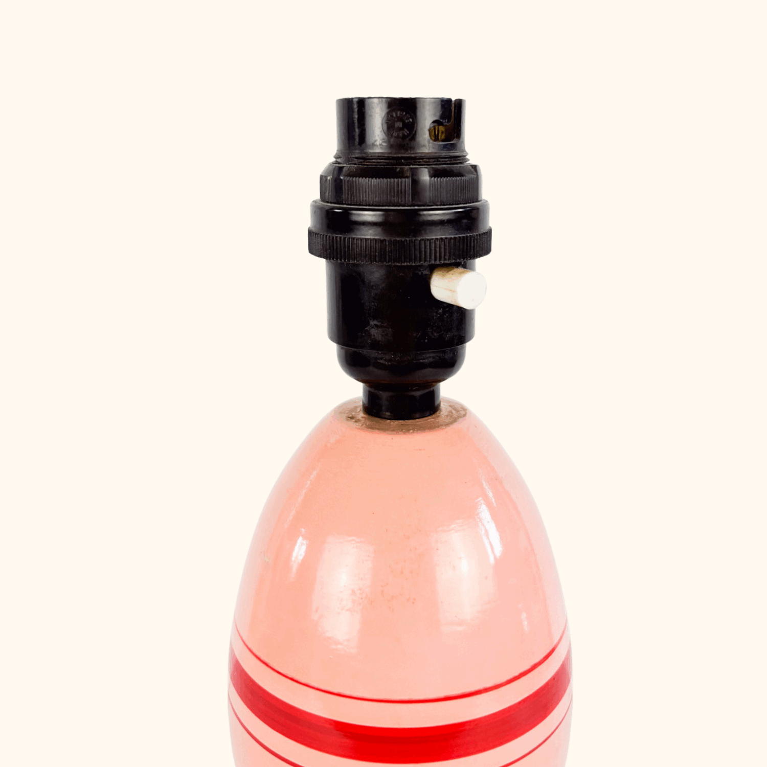 Pink Red Stripe Wood Skittle Lamp Base Sunshine Thrift