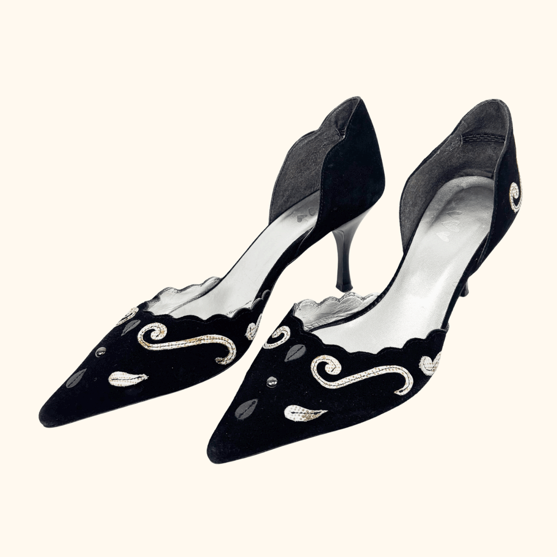 M&amp;S Per Una Black Suede Pointed Kitten Heel - Size 4 Per Una