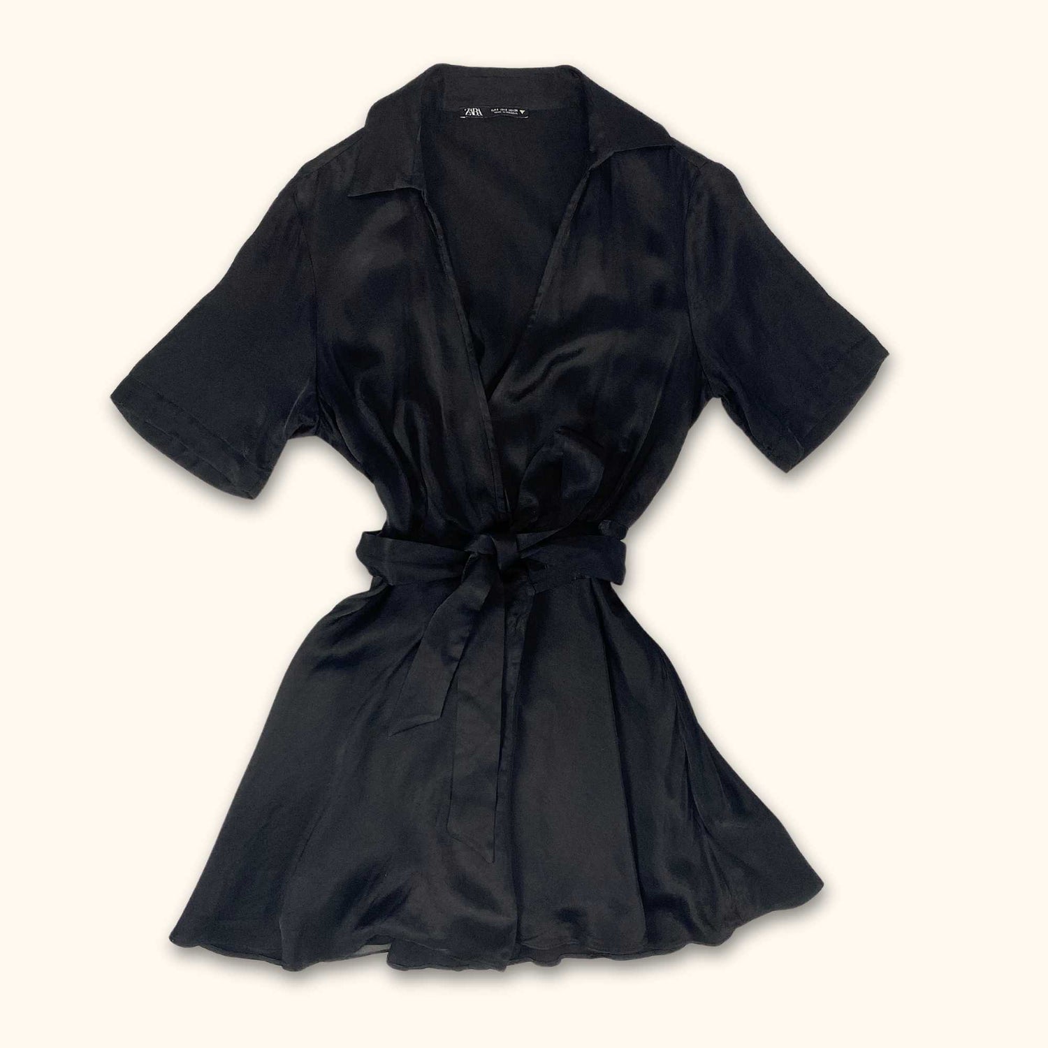 Zara Satin Wrap Around Black Dress - Size Small Sunshine Thrift Zara Satin Wrap Around Black Dress - Size Small Sunshine Thrift