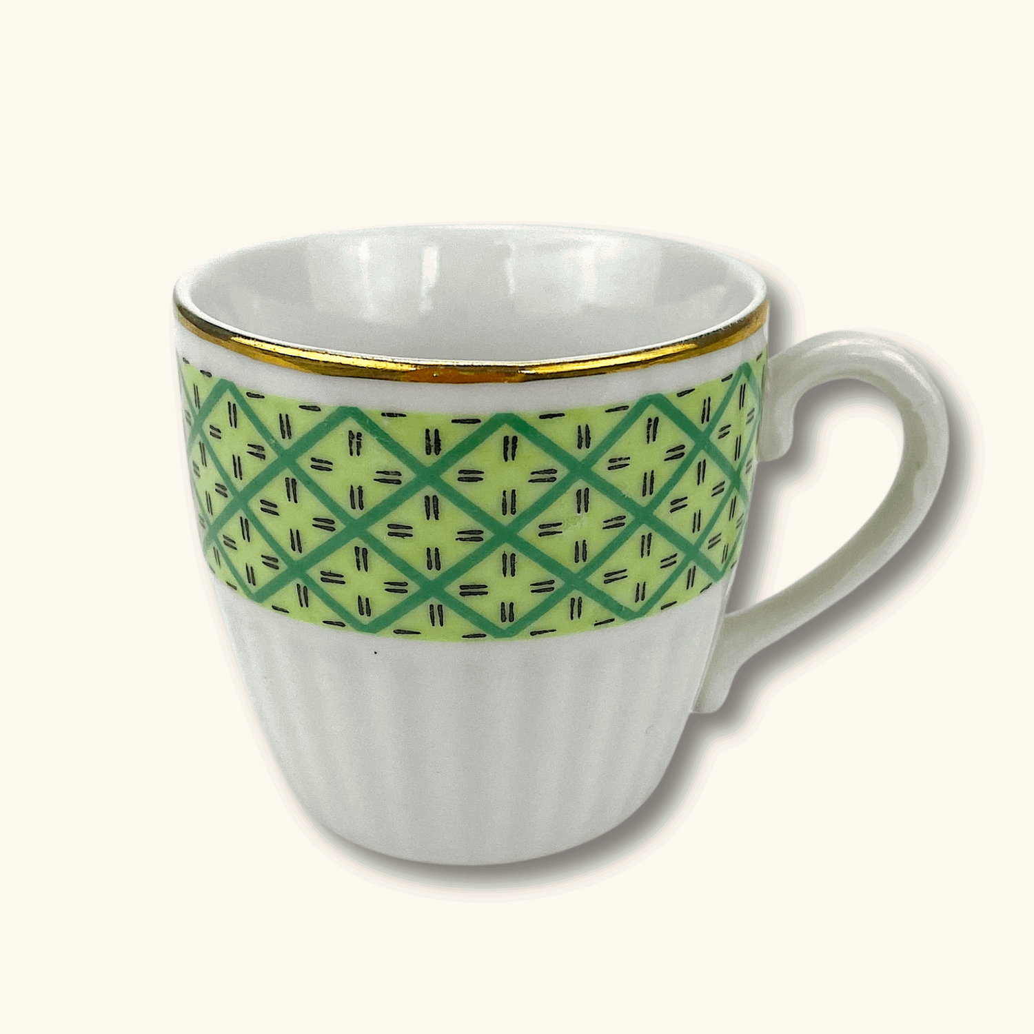 Green and Gold Espresso Cup and Saucer Set - Pair of 2 - Sunshine Thrift - Kitchenware