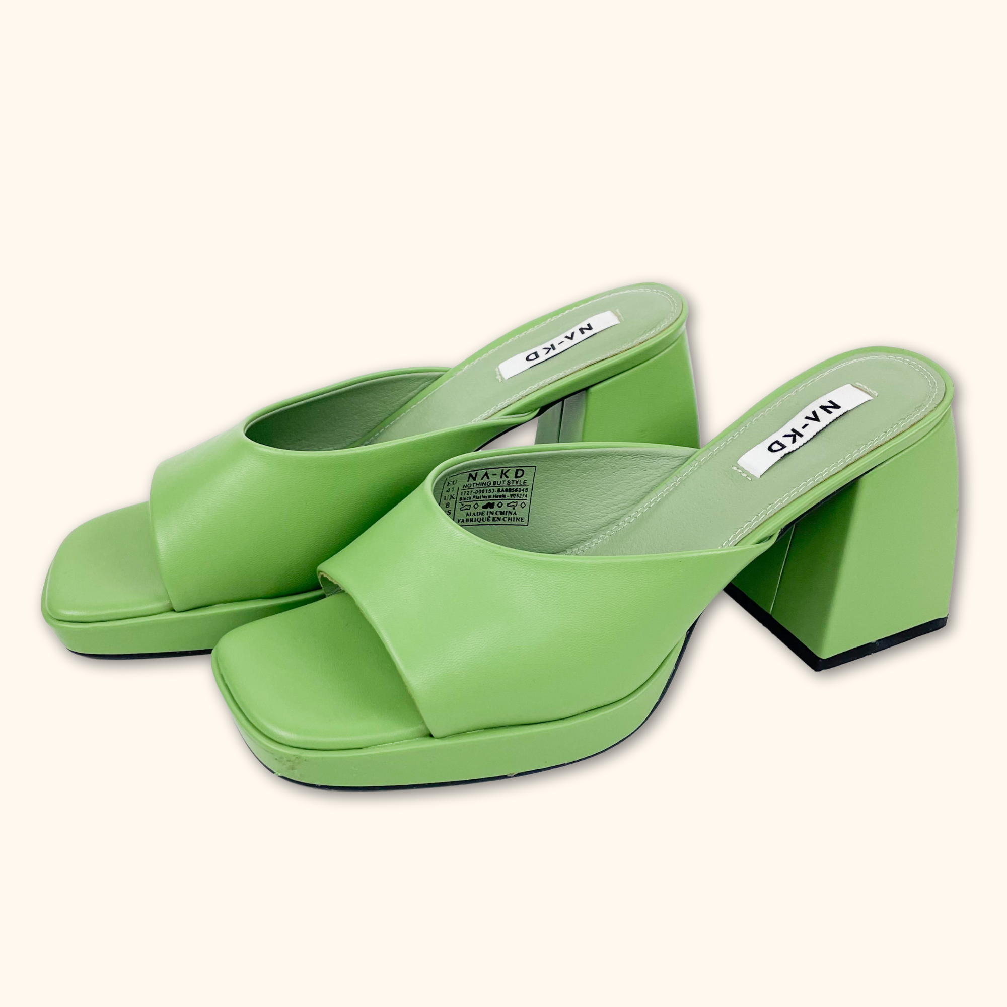 Na-kd Green Block Platform Heels - Size 8