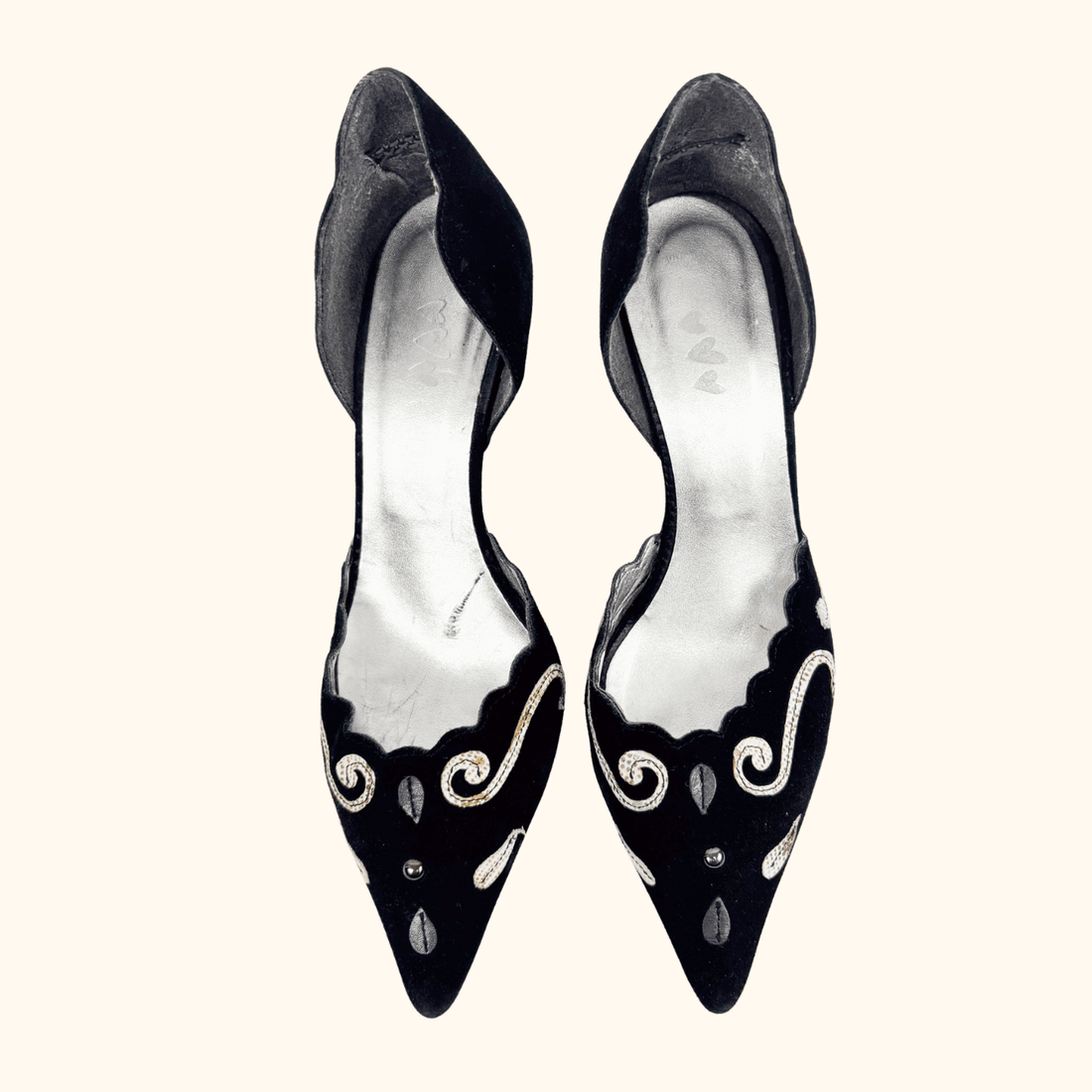 M&amp;S Per Una Black Suede Pointed Kitten Heel - Size 4 Per Una