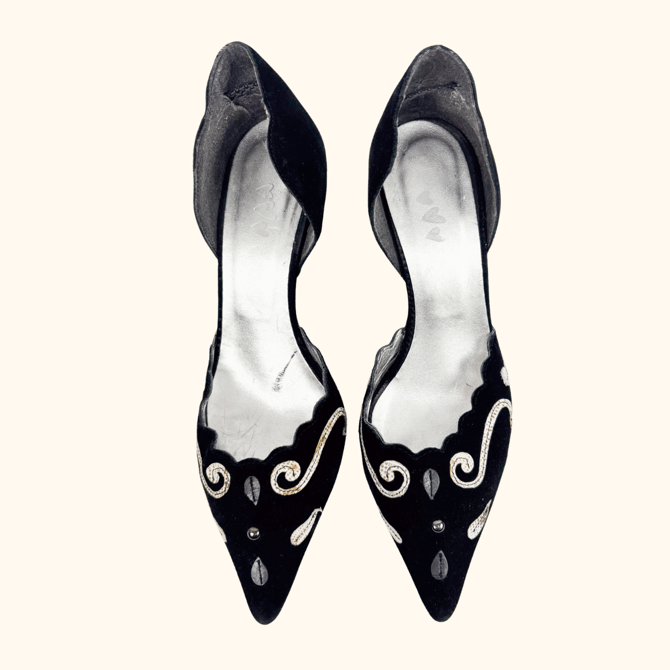 M&amp;S Per Una Black Suede Pointed Kitten Heel - Size 4 Per Una