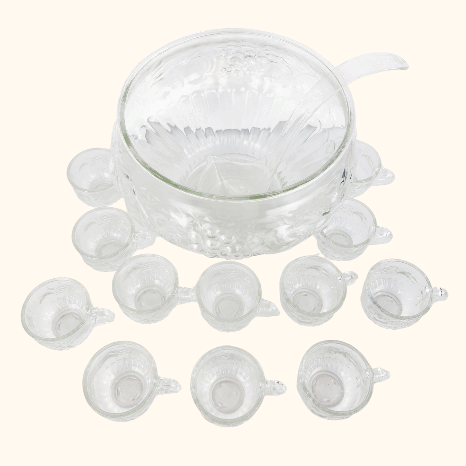 Vintage 1960s Jeanette Crystal Glass Fruit Punch Bowl Set Jeanette