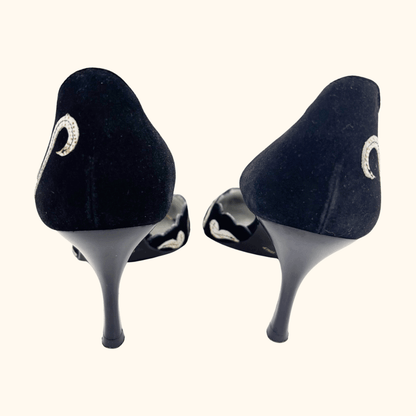M&amp;S Per Una Black Suede Pointed Kitten Heel - Size 4 Per Una
