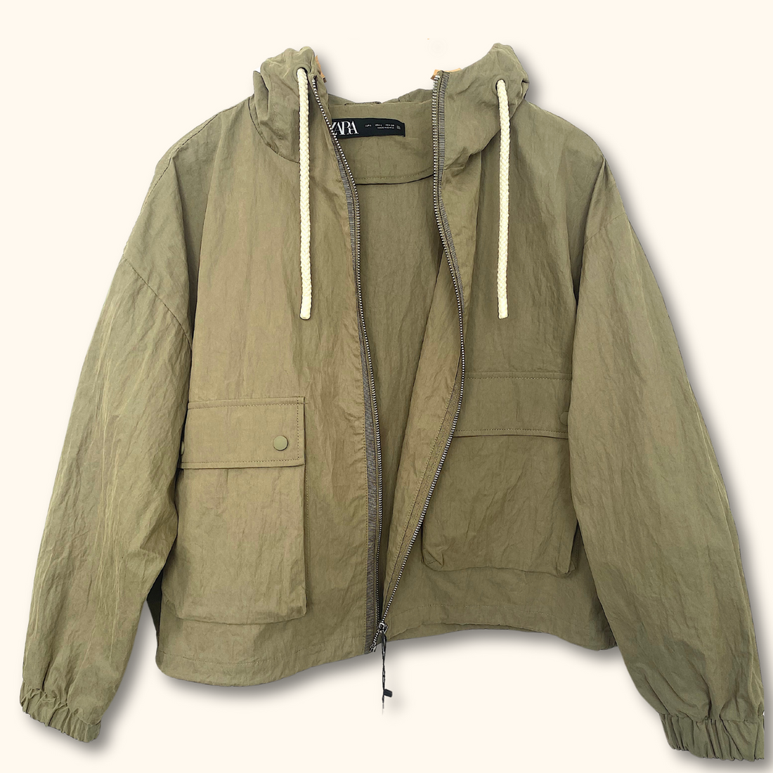 Zara Khaki Green Hooded Rain Jacket - Size Large - Zara - Coats &amp; jackets