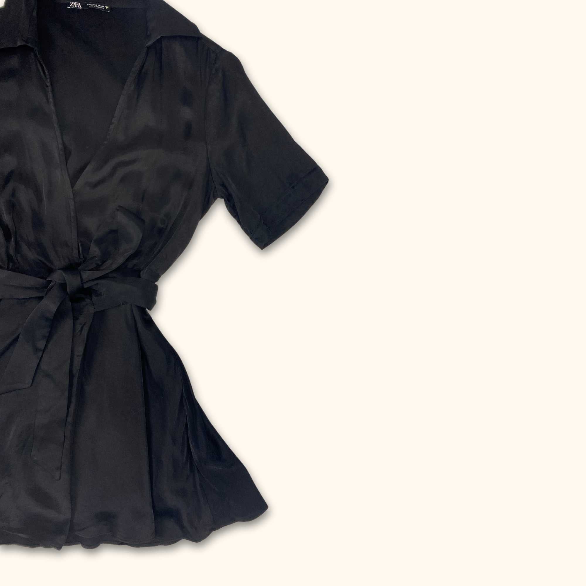 Zara Satin Wrap Around Black Dress