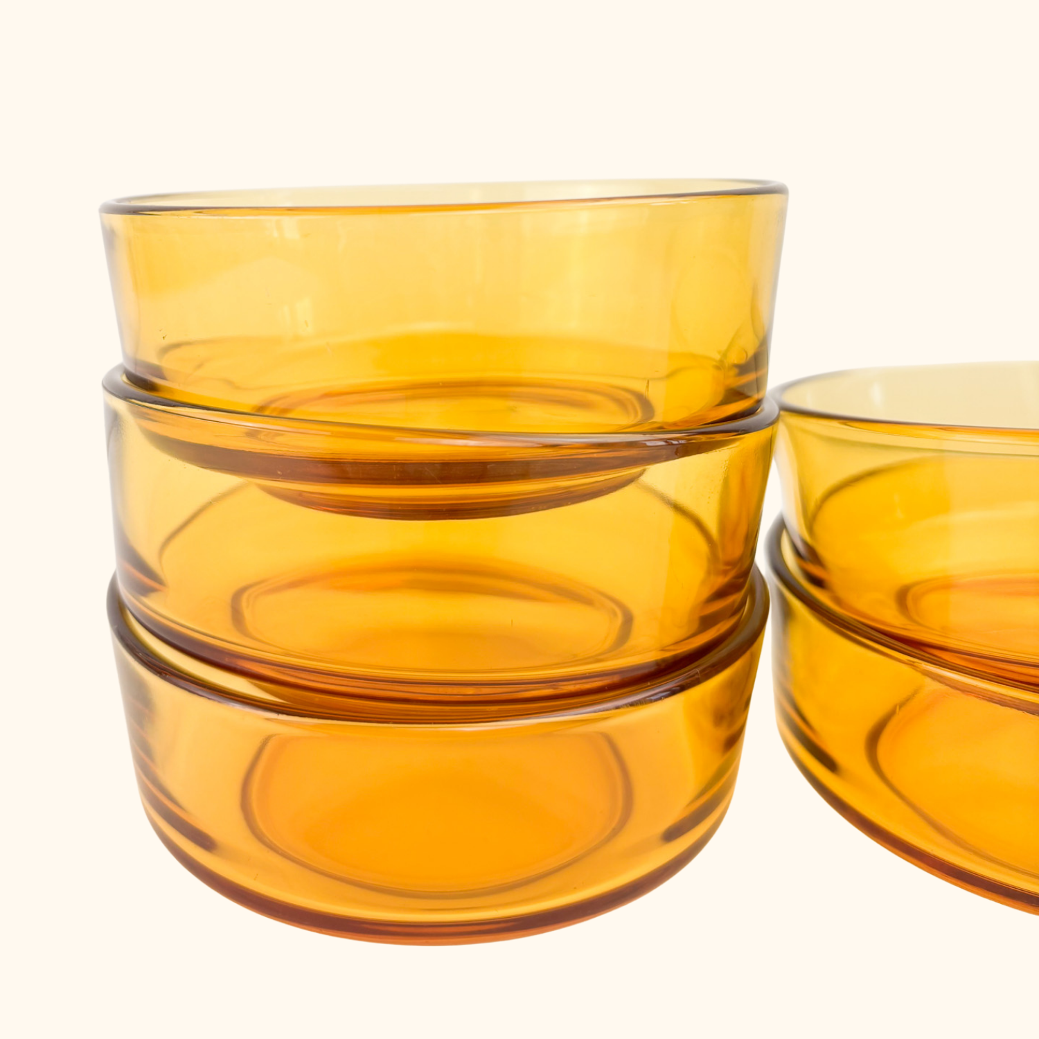 Vintage Amber Glass Snack Serving Bowls - Set of 5 Sunshine Thrift