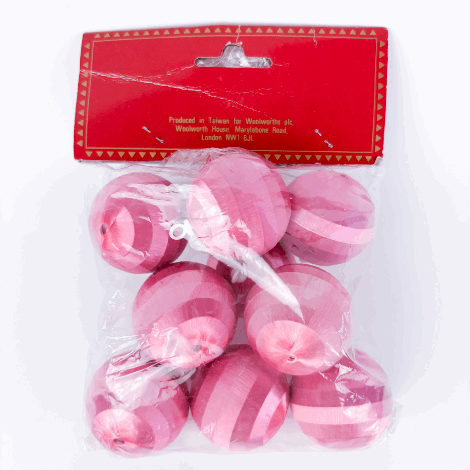 Vintage Woolworths Pink Silk Spun Mini Baubles Set of 9 Woolworths