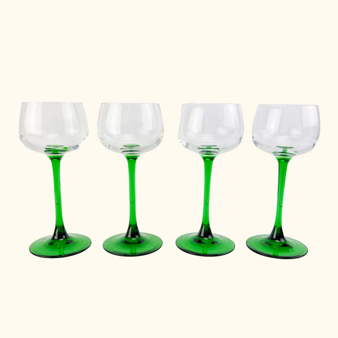 Vintage Luminarc French Green Stem Hock Wine Glasses Set of 4 Luminarc