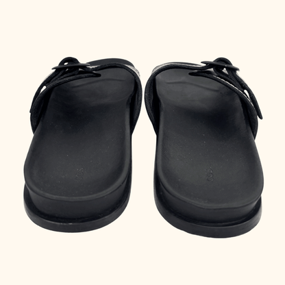 Cos Contrast Stitch Black Leather Slides - Size 7 Cos