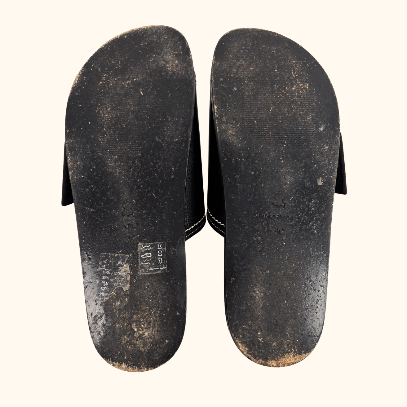 Cos Contrast Stitch Black Leather Slides - Size 7 Cos