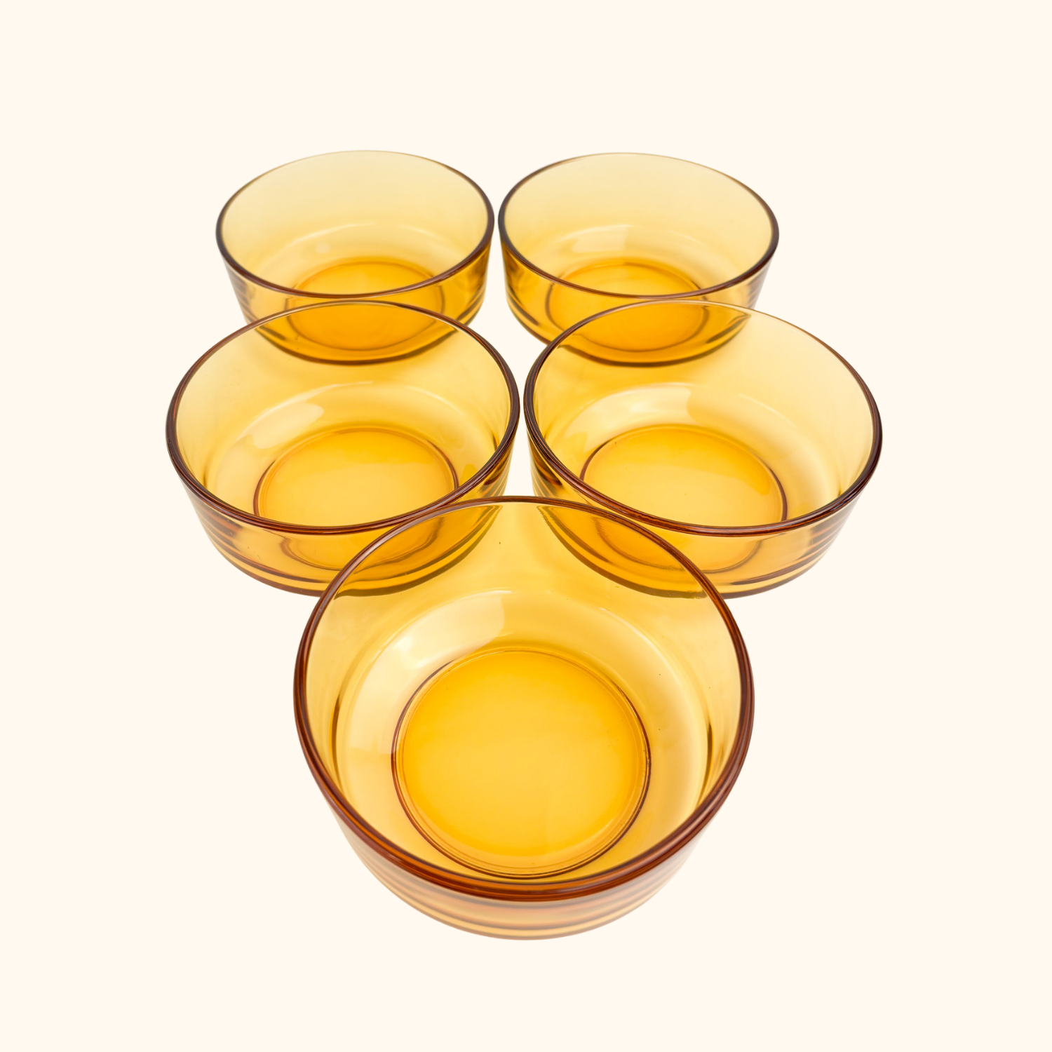 Vintage Amber Glass Snack Serving Bowls - Set of 5 Sunshine Thrift
