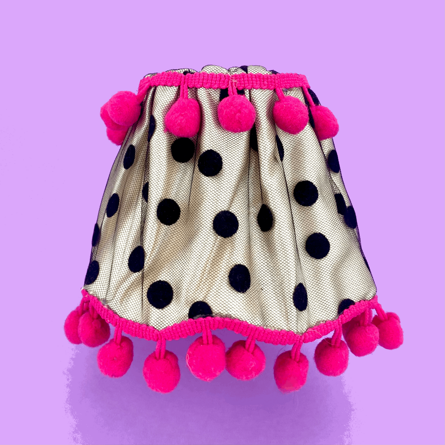 Handmade Black Polka Dot and Pink Pom Pom Candle Lampshade - Sunshine Thrift - Decoration