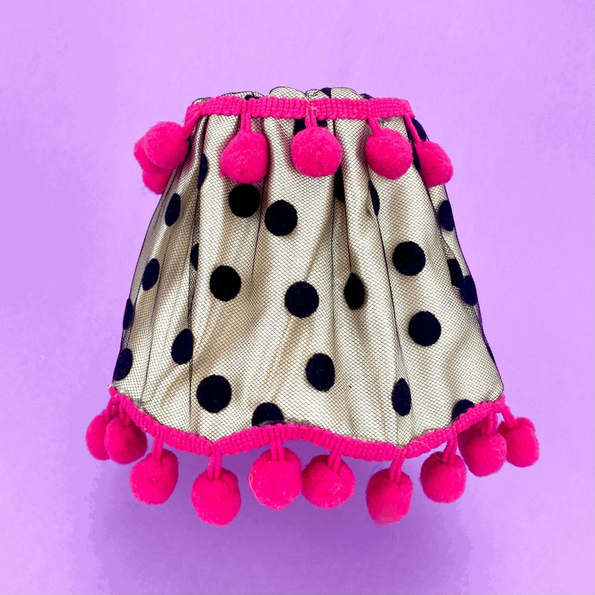 Handmade Black Polka Dot and Pink Pom Pom Candle Lampshade - Sunshine Thrift - Decoration