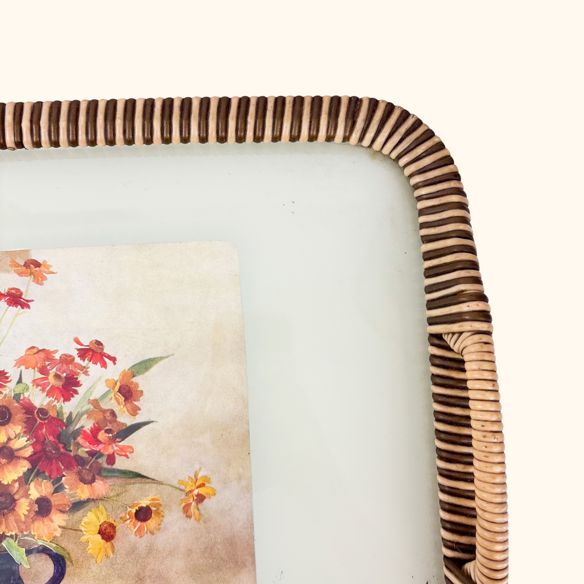 Vintage 1950s Floral Tray Rattan Style