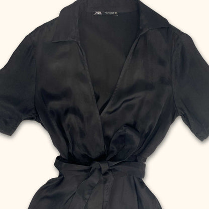 Zara Satin Wrap Around Black Dress - Size Small - Zara - Dresses