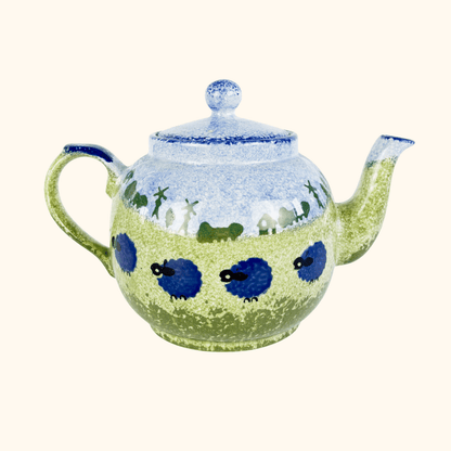 Price &amp; Kensington Spongeware Blue Sheep Ceramic Teapot P&amp;K