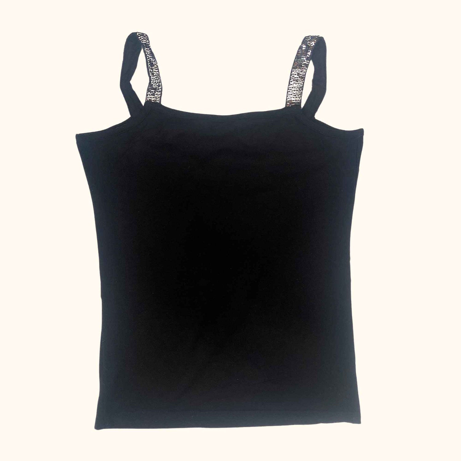 Y2K Sequin Black Cami Top Black - Size Medium - Sunshine Thrift - Tops
