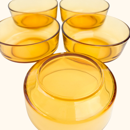 Vintage Amber Glass Snack Serving Bowls - Set of 5 Sunshine Thrift