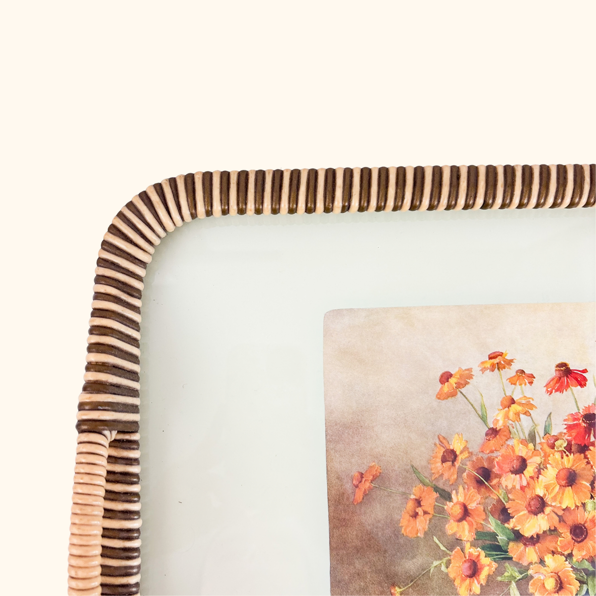 Vintage 1950s Floral Tray Rattan Style