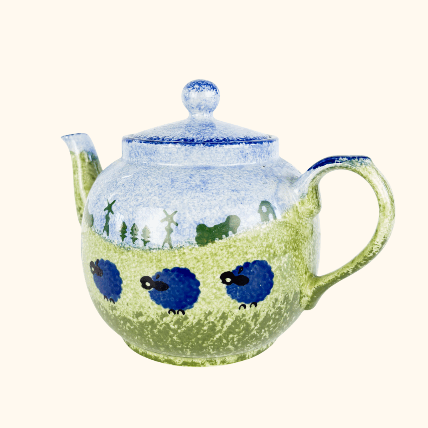 Price &amp; Kensington Spongeware Blue Sheep Ceramic Teapot P&amp;K