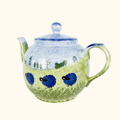 Price &amp; Kensington Spongeware Blue Sheep Ceramic Teapot P&amp;K