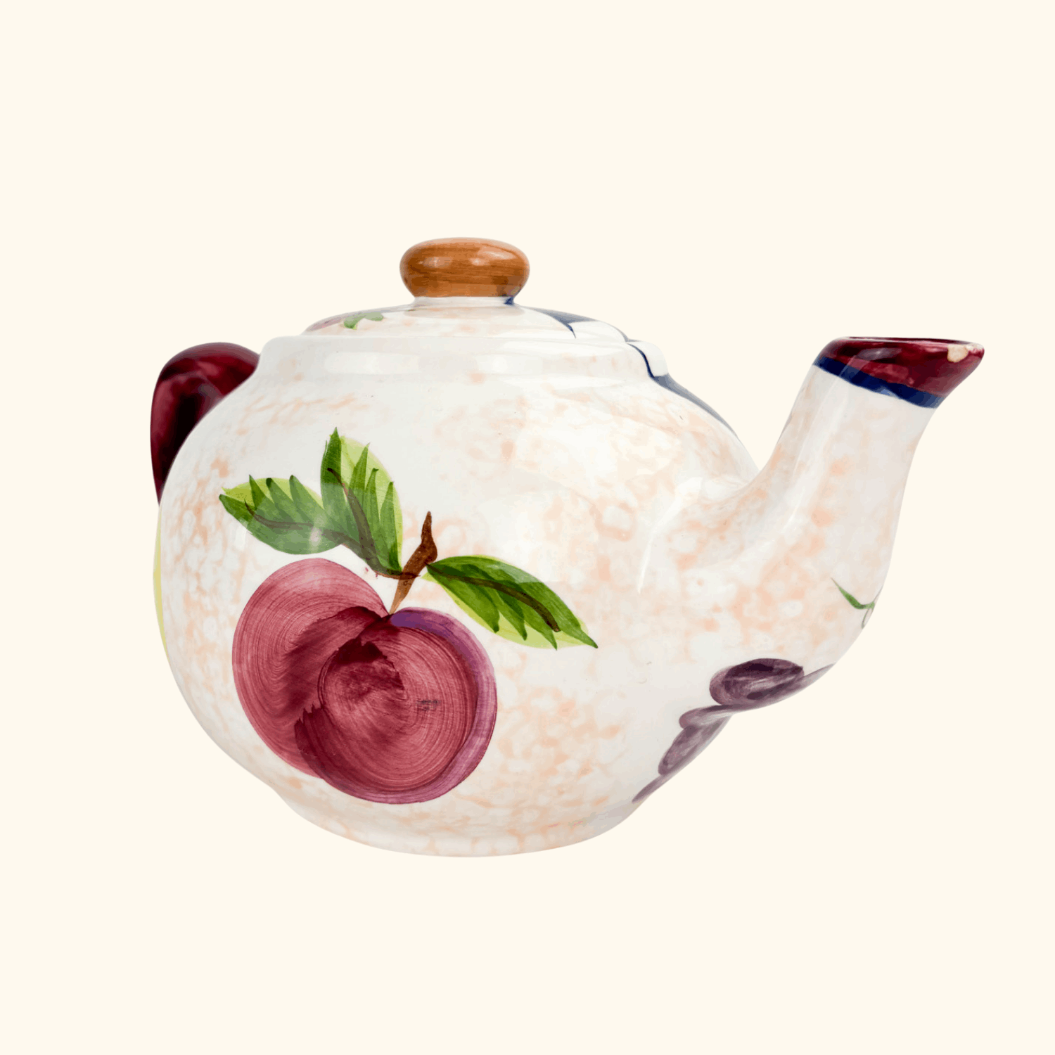 Hand Painted Checkered Fruit Ceramic Teapot Sunshine Thrift