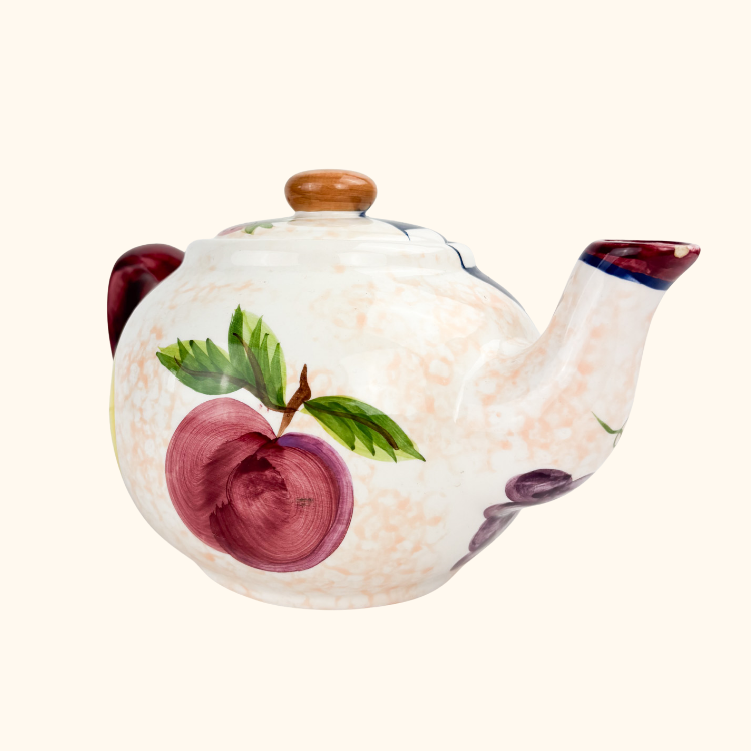 Hand Painted Checkered Fruit Ceramic Teapot Sunshine Thrift