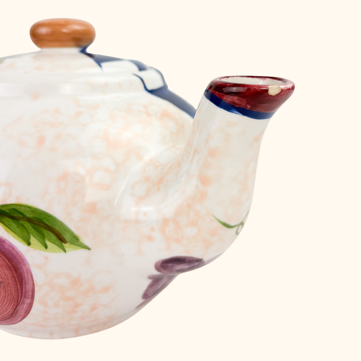 Hand Painted Checkered Fruit Ceramic Teapot Sunshine Thrift