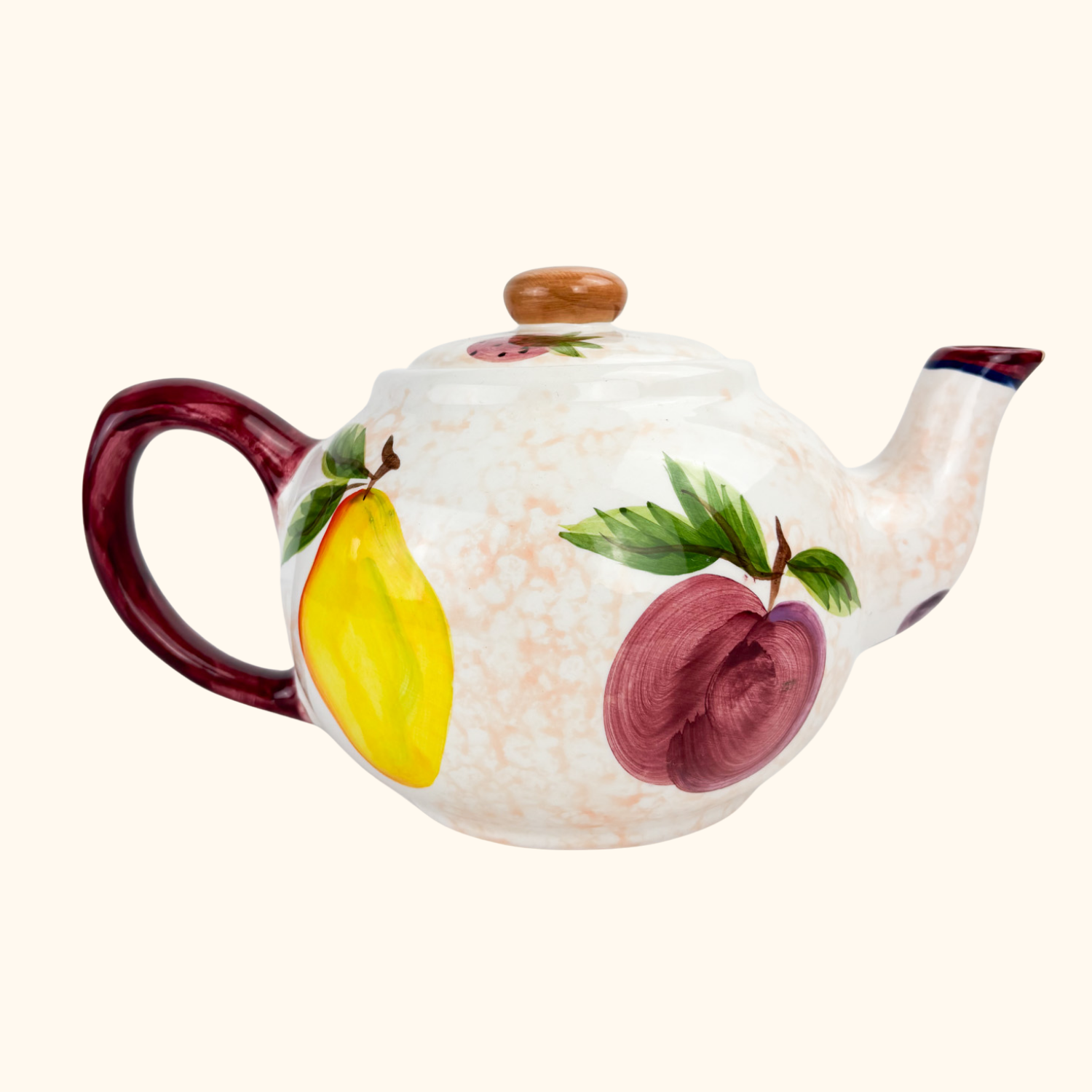 Hand Painted Checkered Fruit Ceramic Teapot Sunshine Thrift