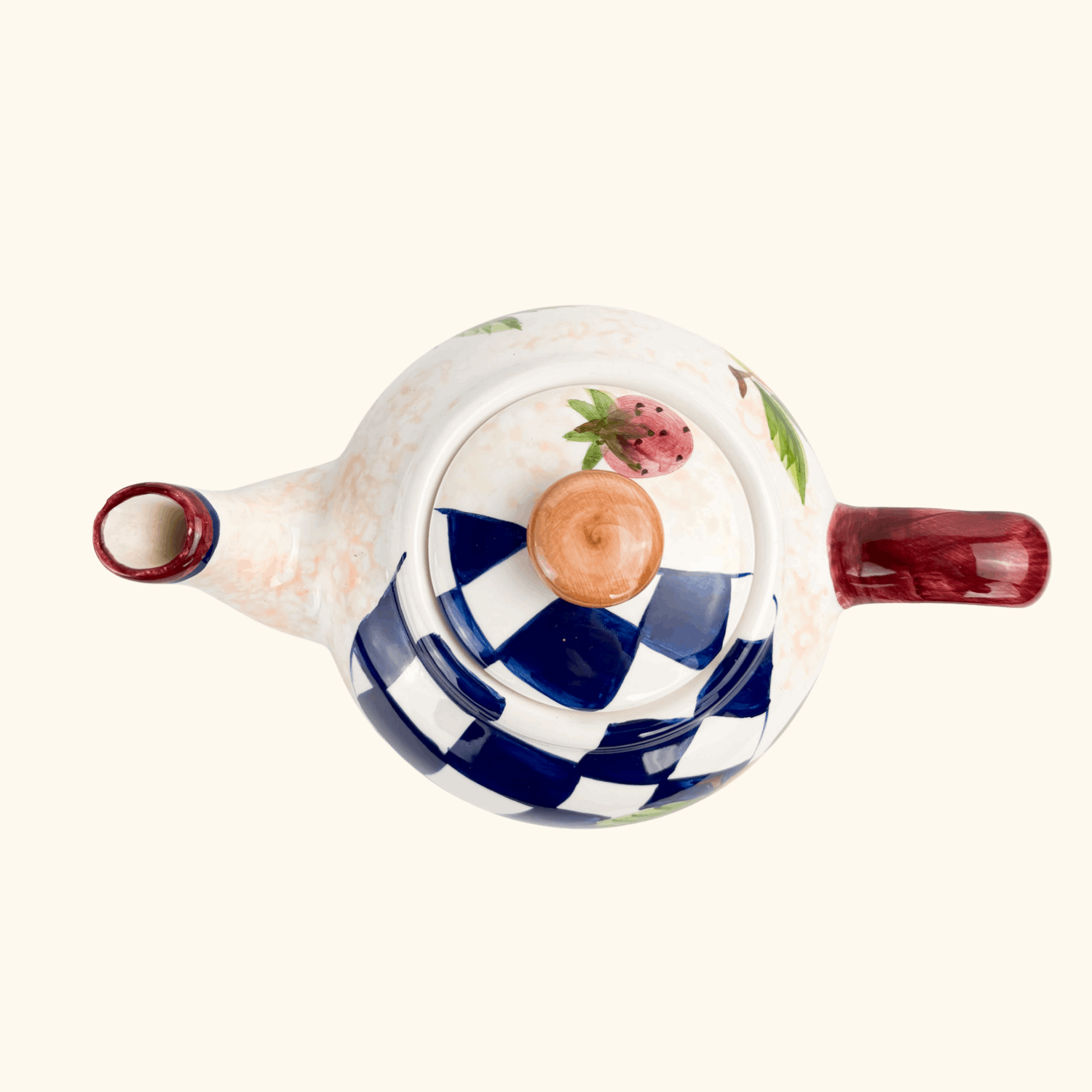Hand Painted Checkered Fruit Ceramic Teapot Sunshine Thrift