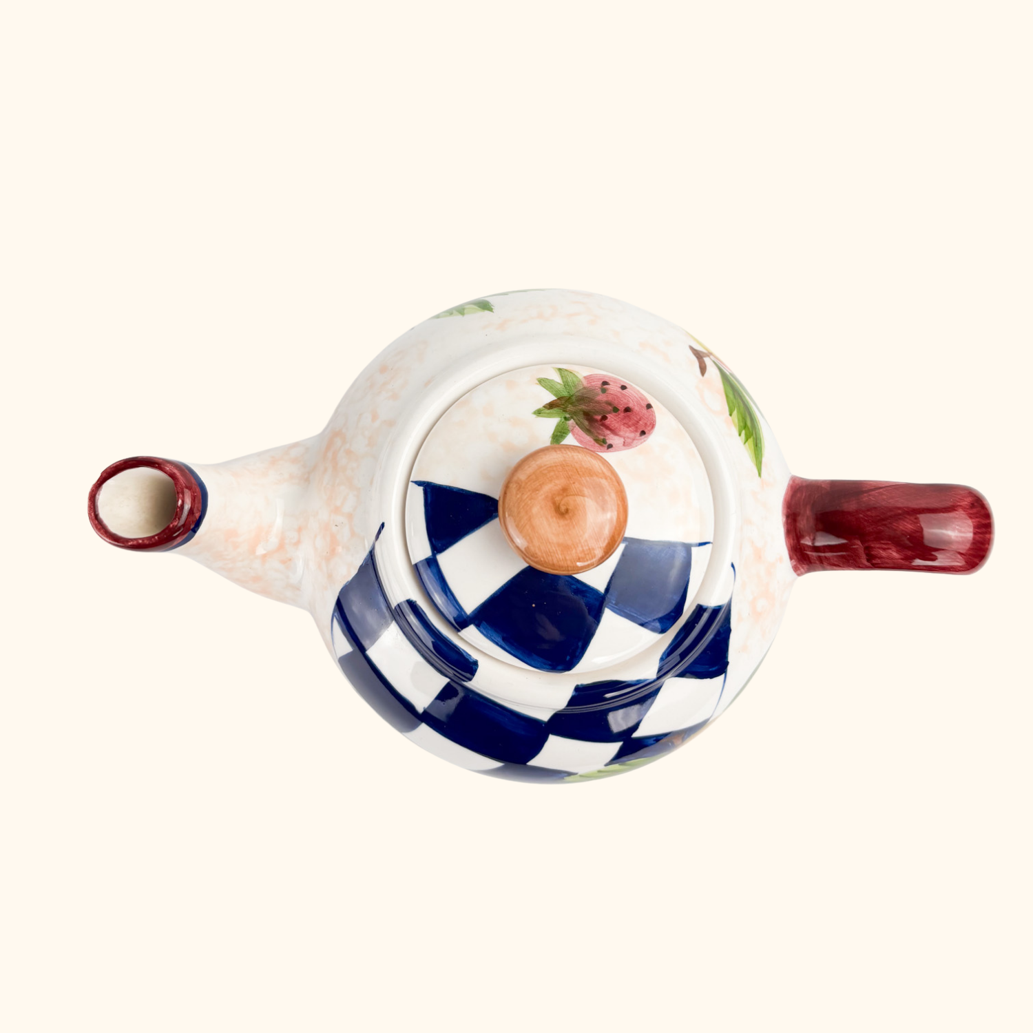 Hand Painted Checkered Fruit Ceramic Teapot Sunshine Thrift