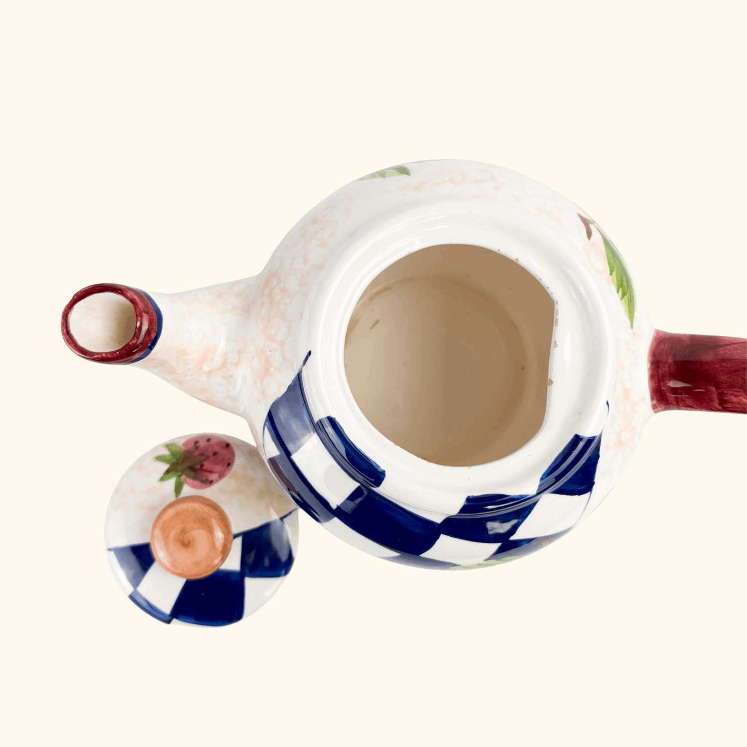 Hand Painted Checkered Fruit Ceramic Teapot Sunshine Thrift