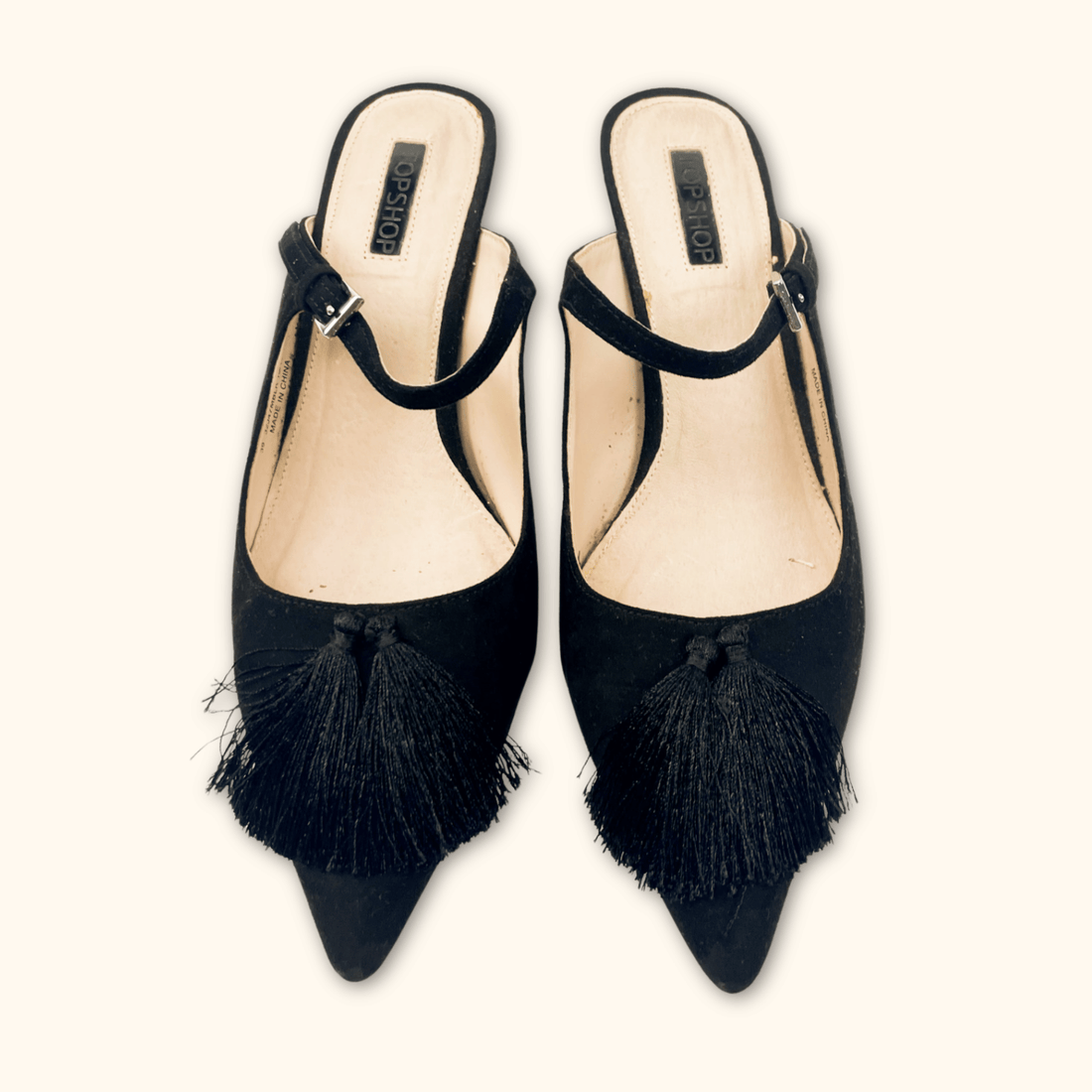 Topshop Black Tassel Heels - Size 6