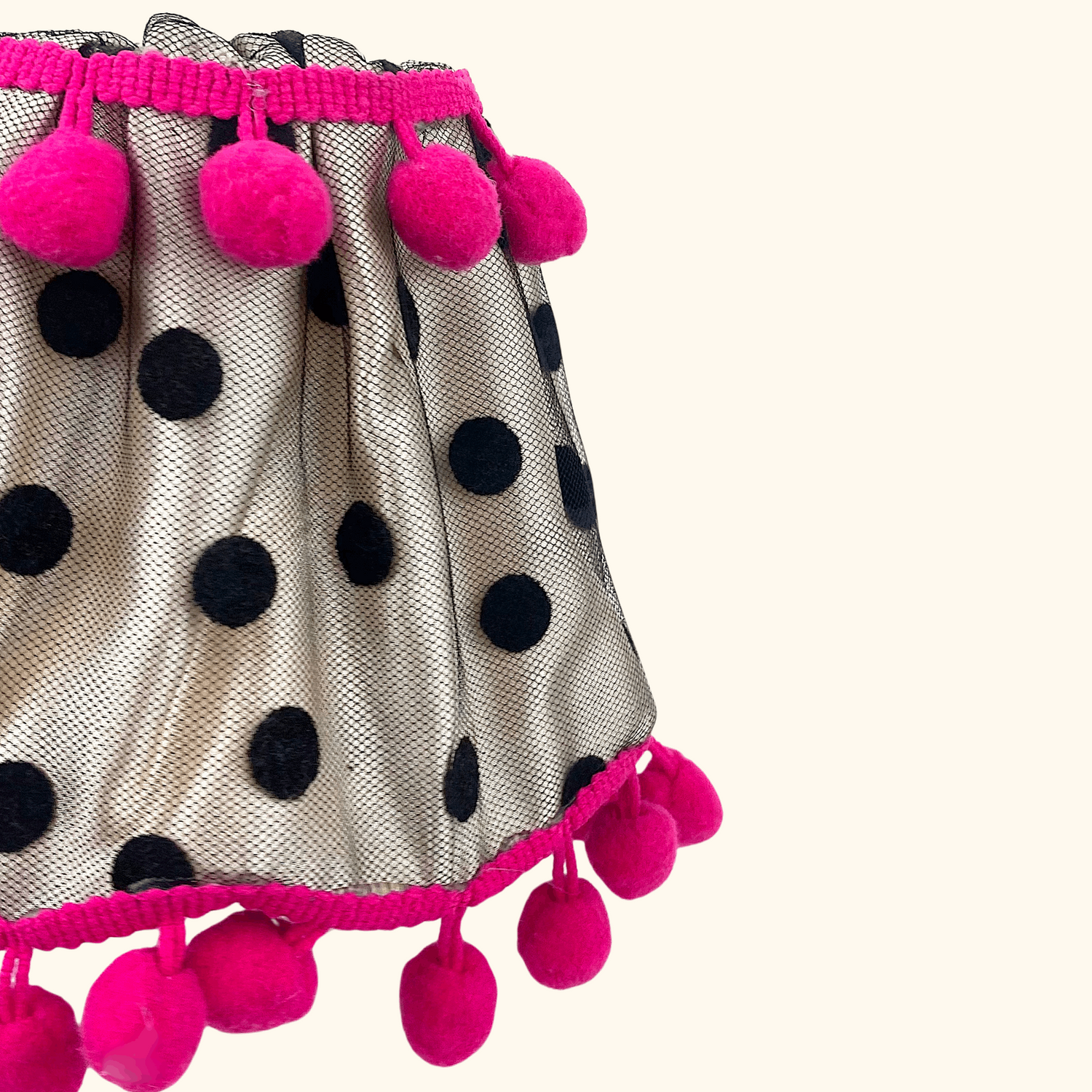 Handmade Black Polka Dot and Pink Pom Pom Candle Lampshade - Sunshine Thrift - Decoration