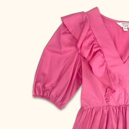 Miss Selfridge Pink Poplin Ruffle Mini Dress - Size Petite 8 - Miss selfridge - Dresses