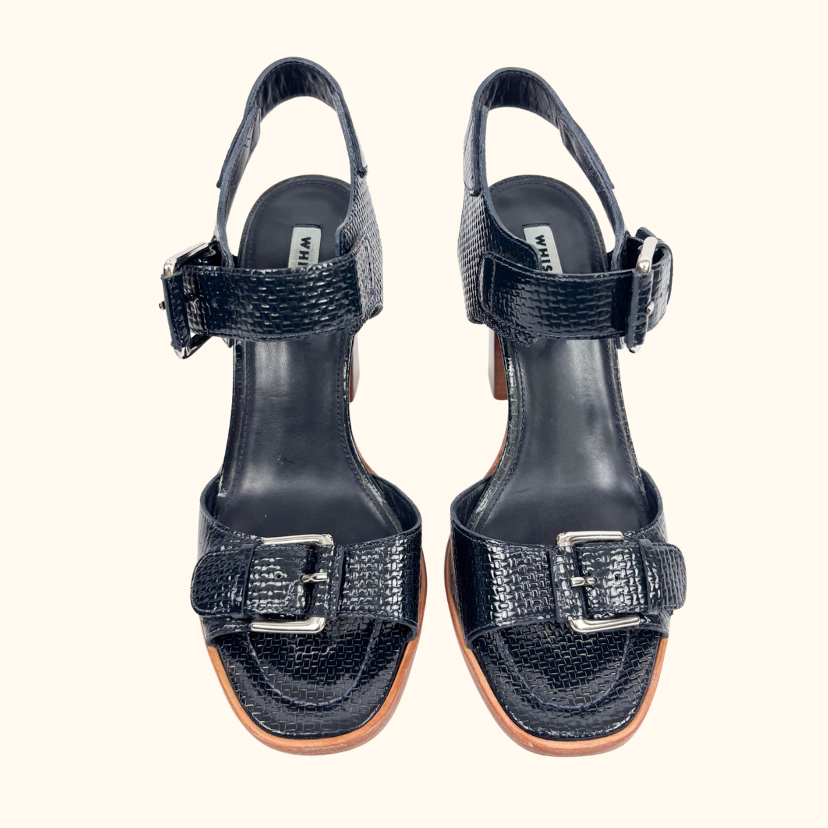 Whistles Navy Gia Block Heel Sandals - Size 6
